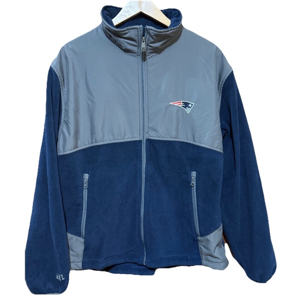 NFL New‎ England Patriots Full Zip Jacket Gray Navy Blue Size Large